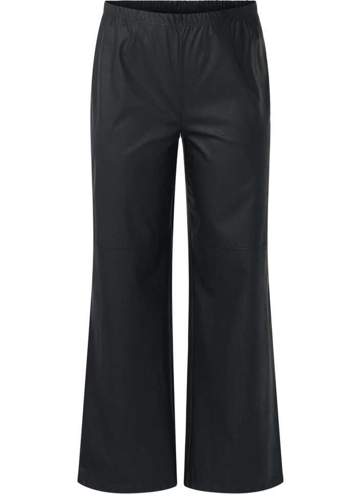 Pantalon ample en simili cuir avec ceinture élastiquée, Black, Packshot image number 0