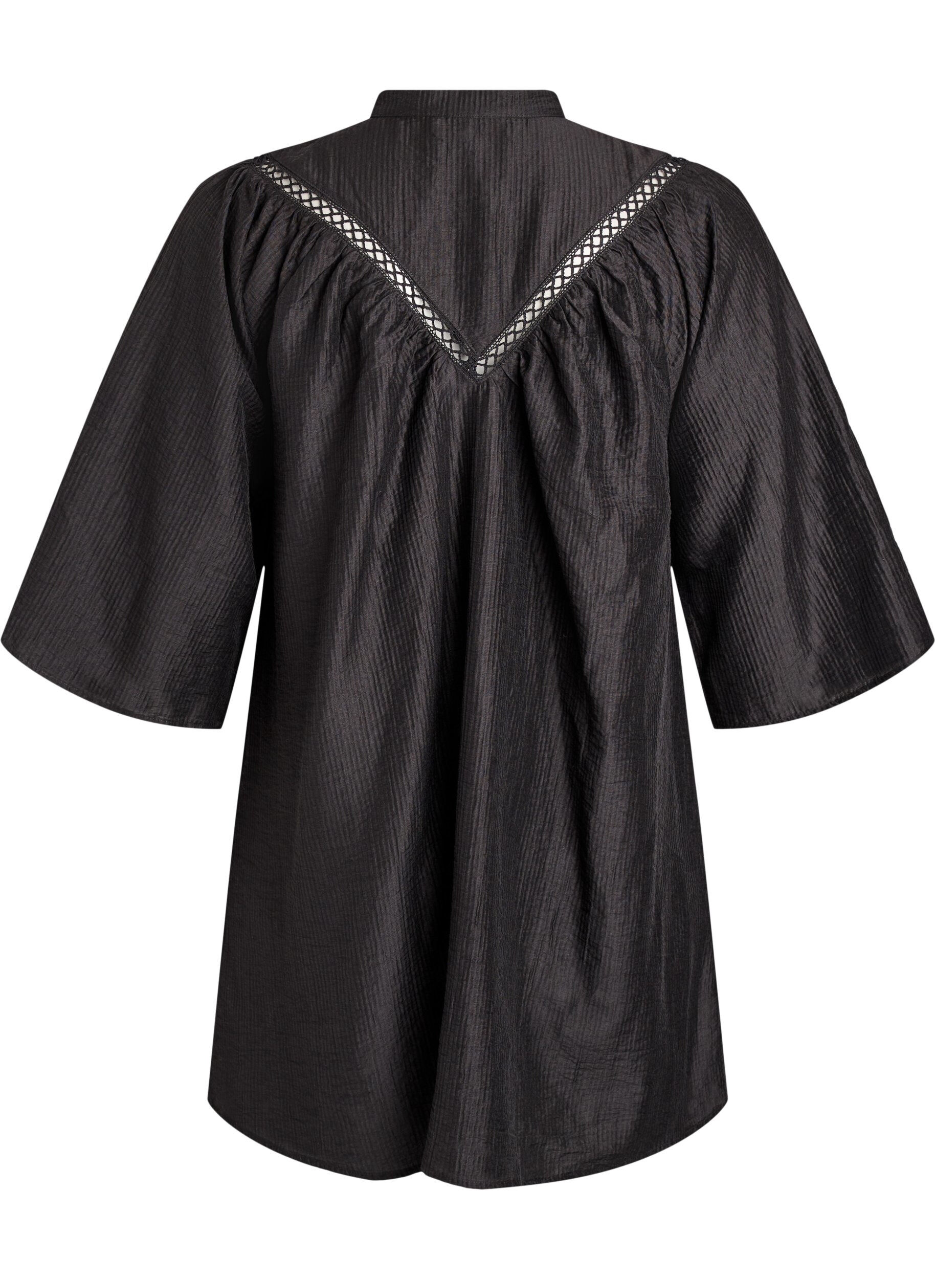 Zizzi Tunique avec finitions crochet et texture ray&eacute;e, Noir, Packshot image number 1
