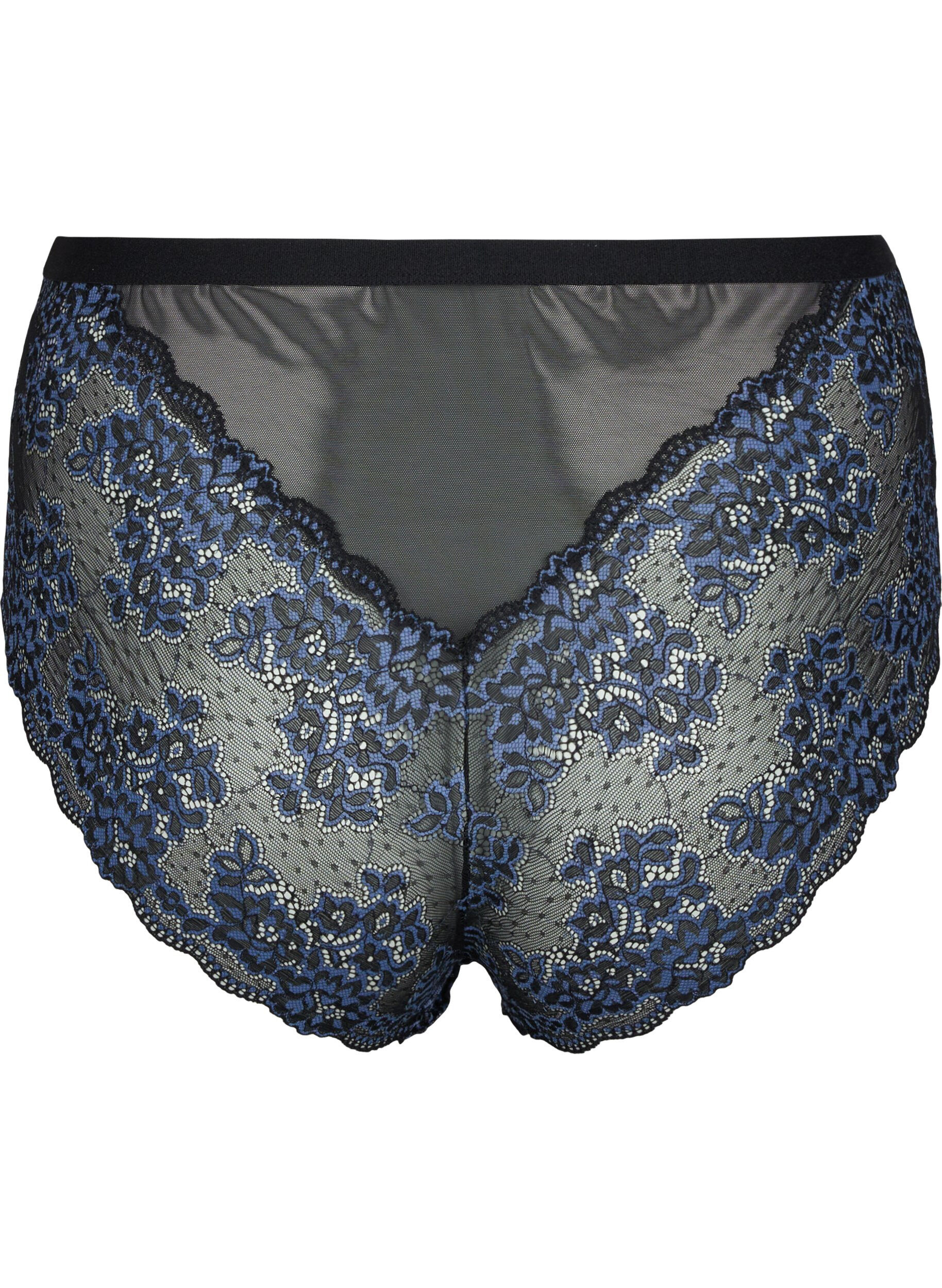 Zizzi Culotte en dentelle &agrave; taille haute, Black w. blue lace, Packshot image number 1