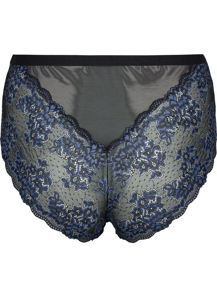Culotte en dentelle à taille haute, Black w. blue lace, Packshot image number 1