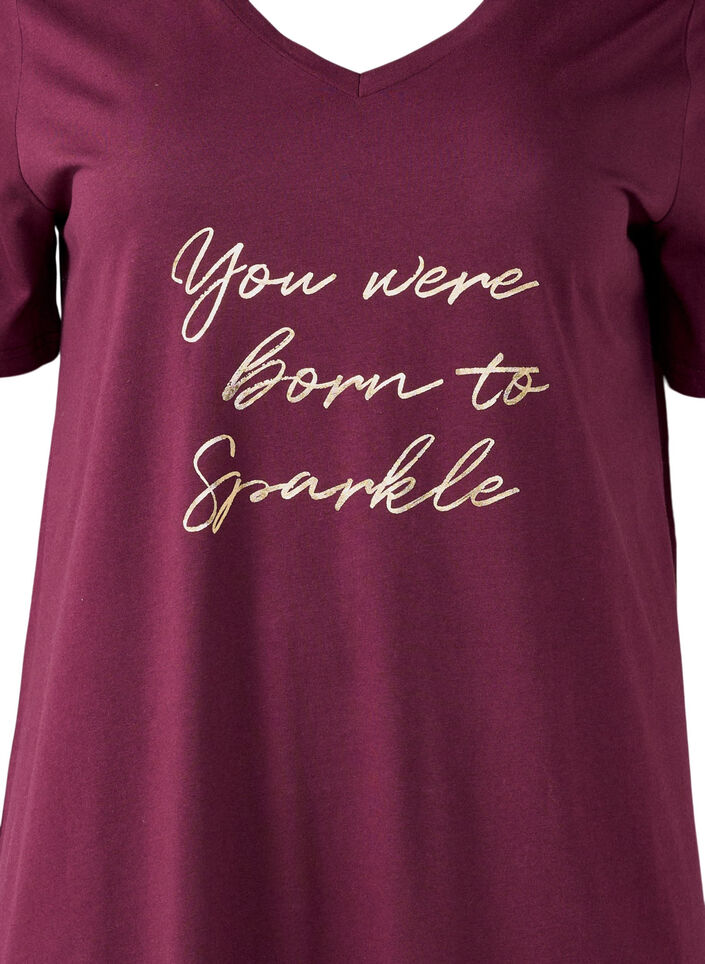 Chemise de nuit en coton biologique et à col en V, Bordeaux, Packshot image number 2