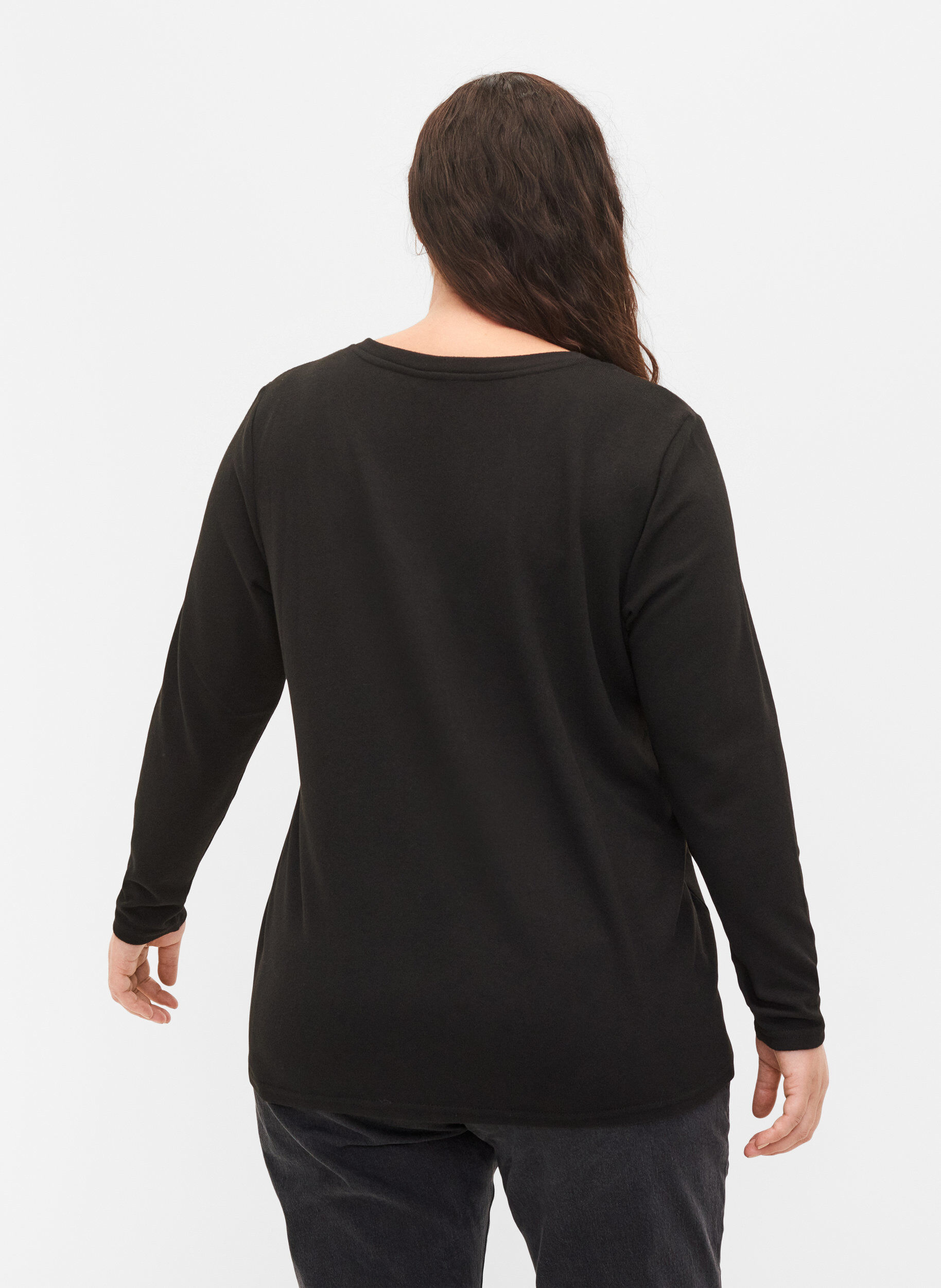 Zizzi Blouse avec similis et manches longues, Black, Model image number 1