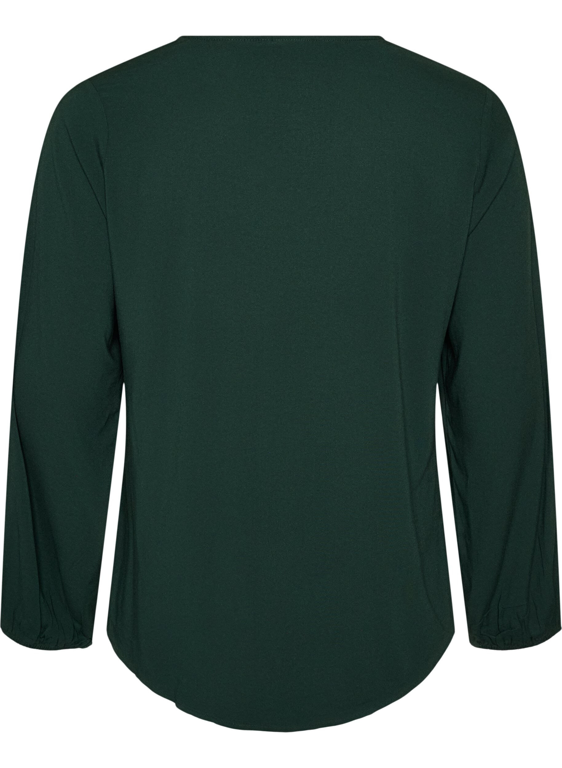 ZizziBlouse en viscose avec col en V et ourlet arrondi, Vert fonc&eacute;, Packshot image number 1