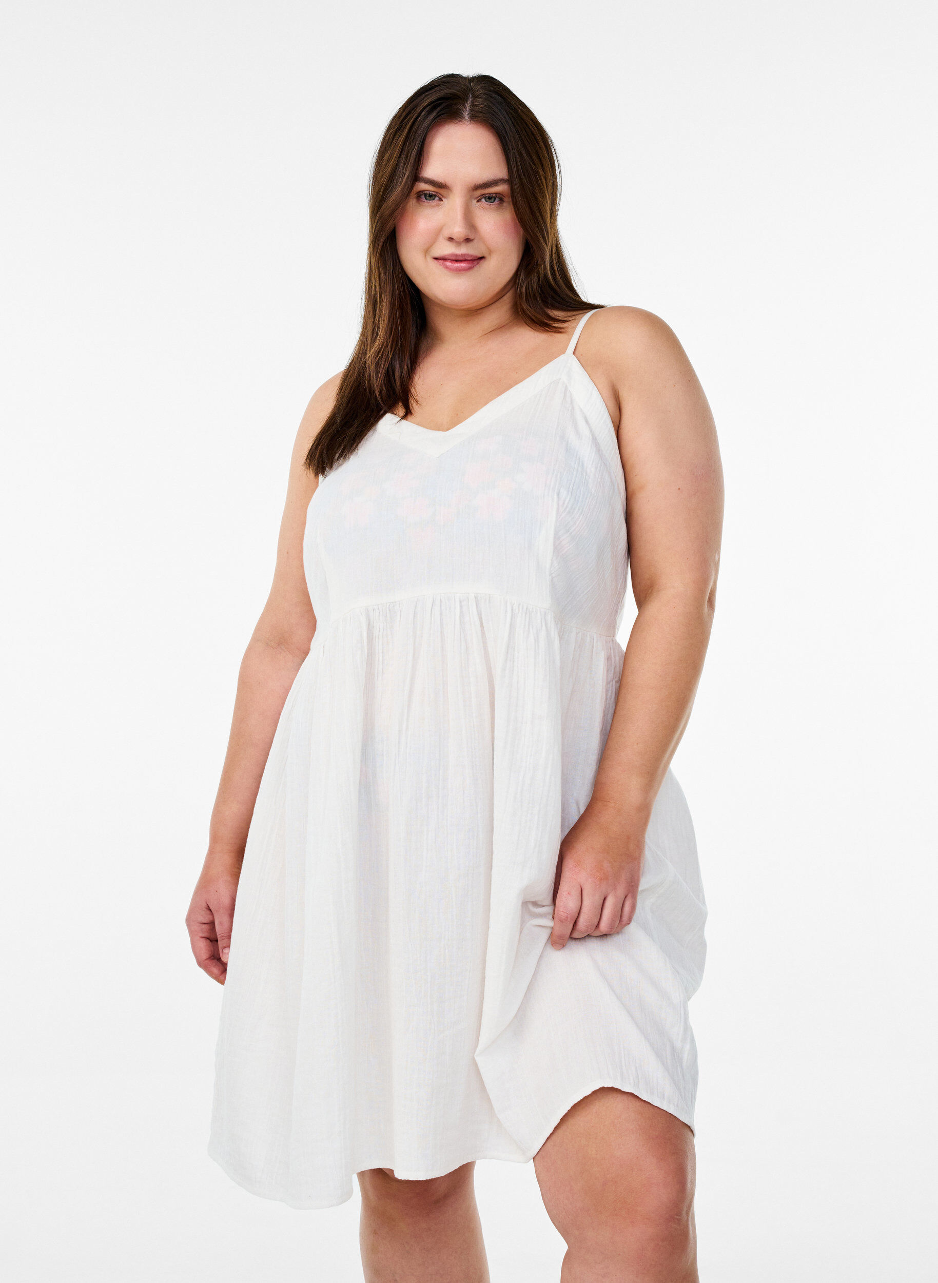 Robe de plage en coton avec des bretelles fines, Vanille, Model