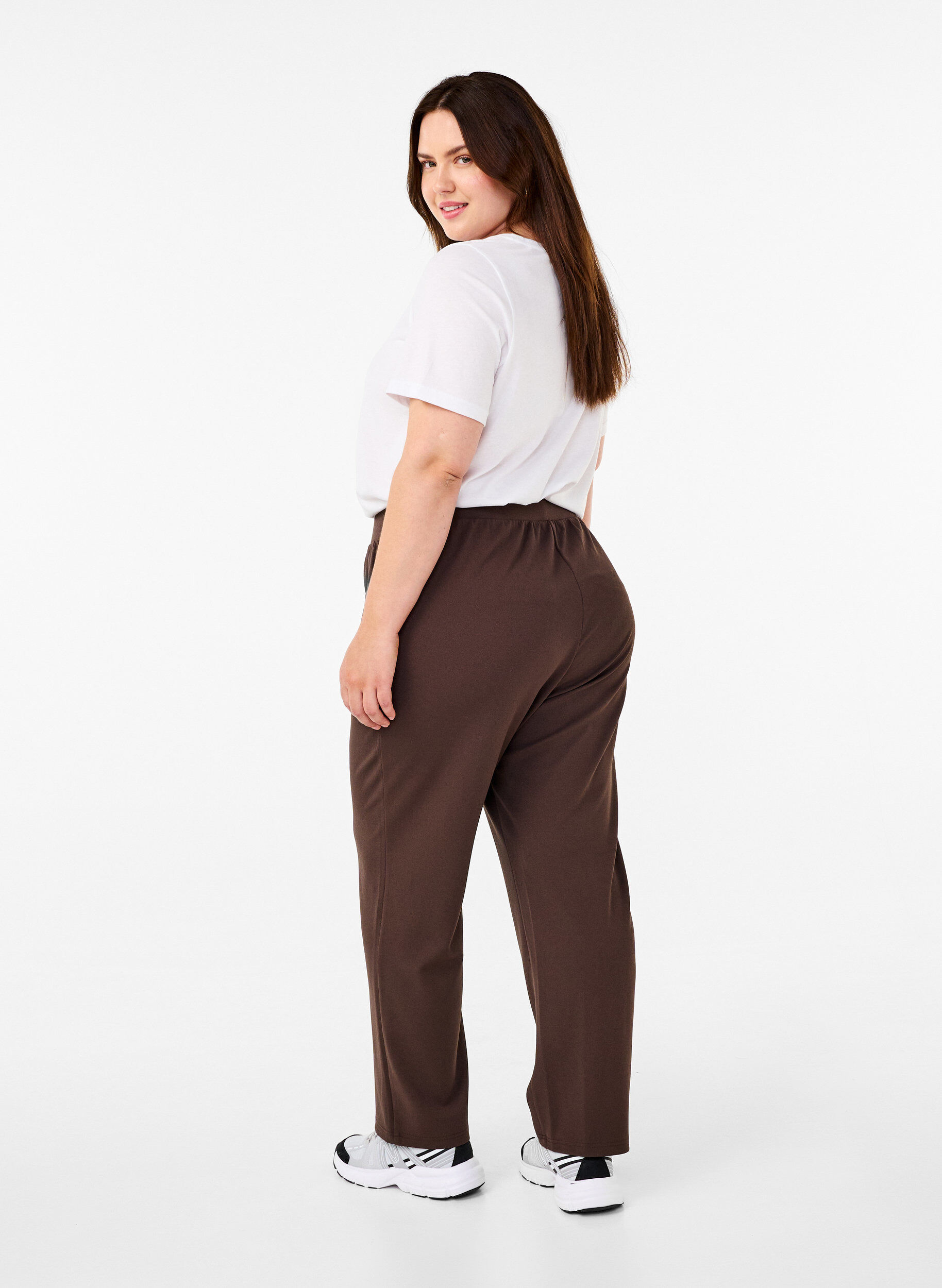 Zizzi Pantalon &agrave; coupe droite, Marron, Model image number 1