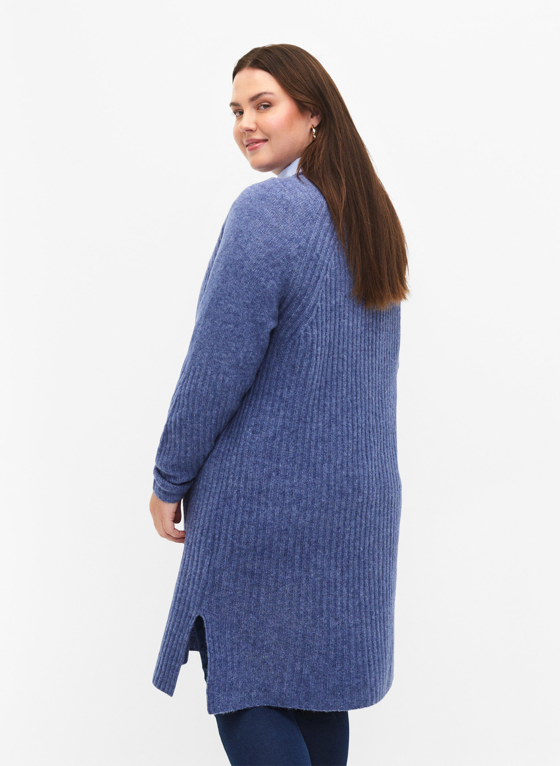Zizzi Robe en tricot c&ocirc;tel&eacute; avec fente, Gray Blue Mel., Model image number 1