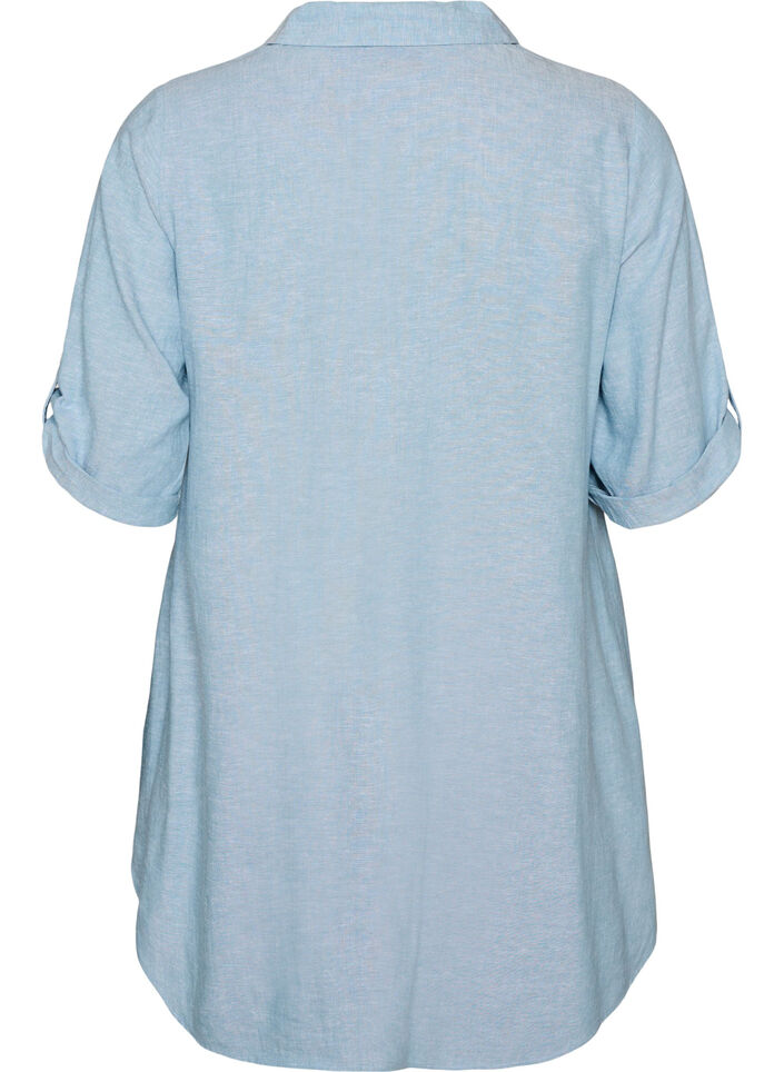 Tunique coupe trap&egrave;ze en lin et viscose, Bleu Clair, Packshot image number 1