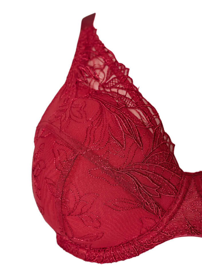 Soutien-gorge rembourr&eacute; en dentelle avec armatures, Rouge, Packshot image number 2