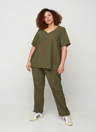 Pantalon ample en coton, Ivy Green, Model image number 3