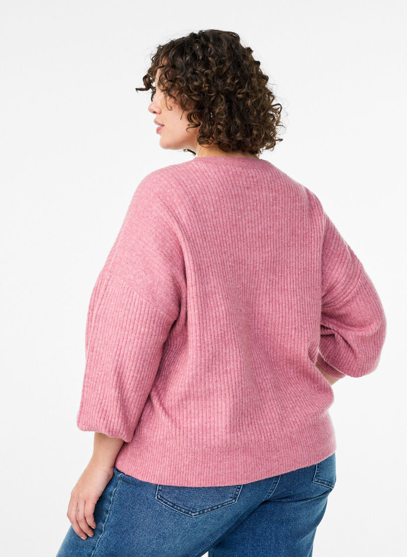 Cardigan en tricot côtelé avec boutons, Rose, Model image number 2