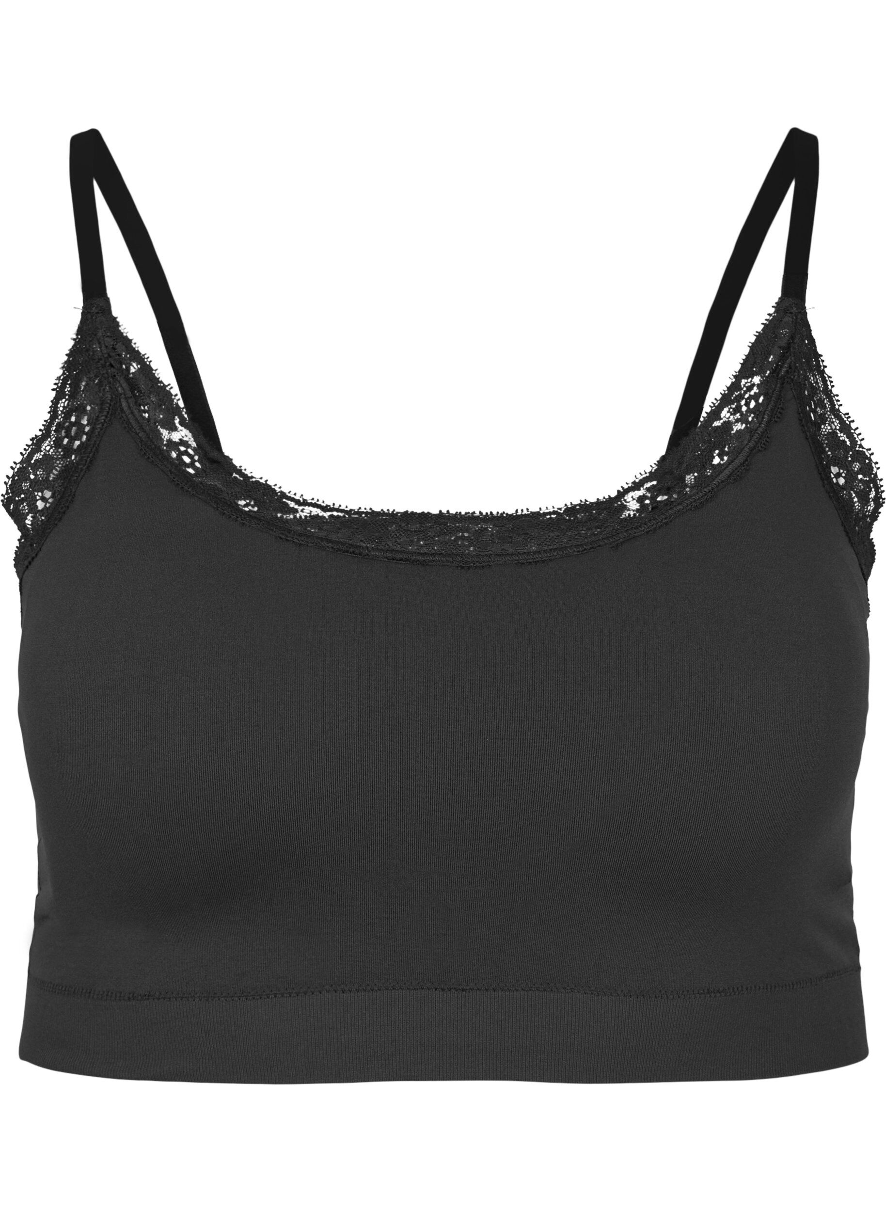 Zizzi Soutien-gorge sans coutures avec bord en dentelle, Black, Packshot image number 0