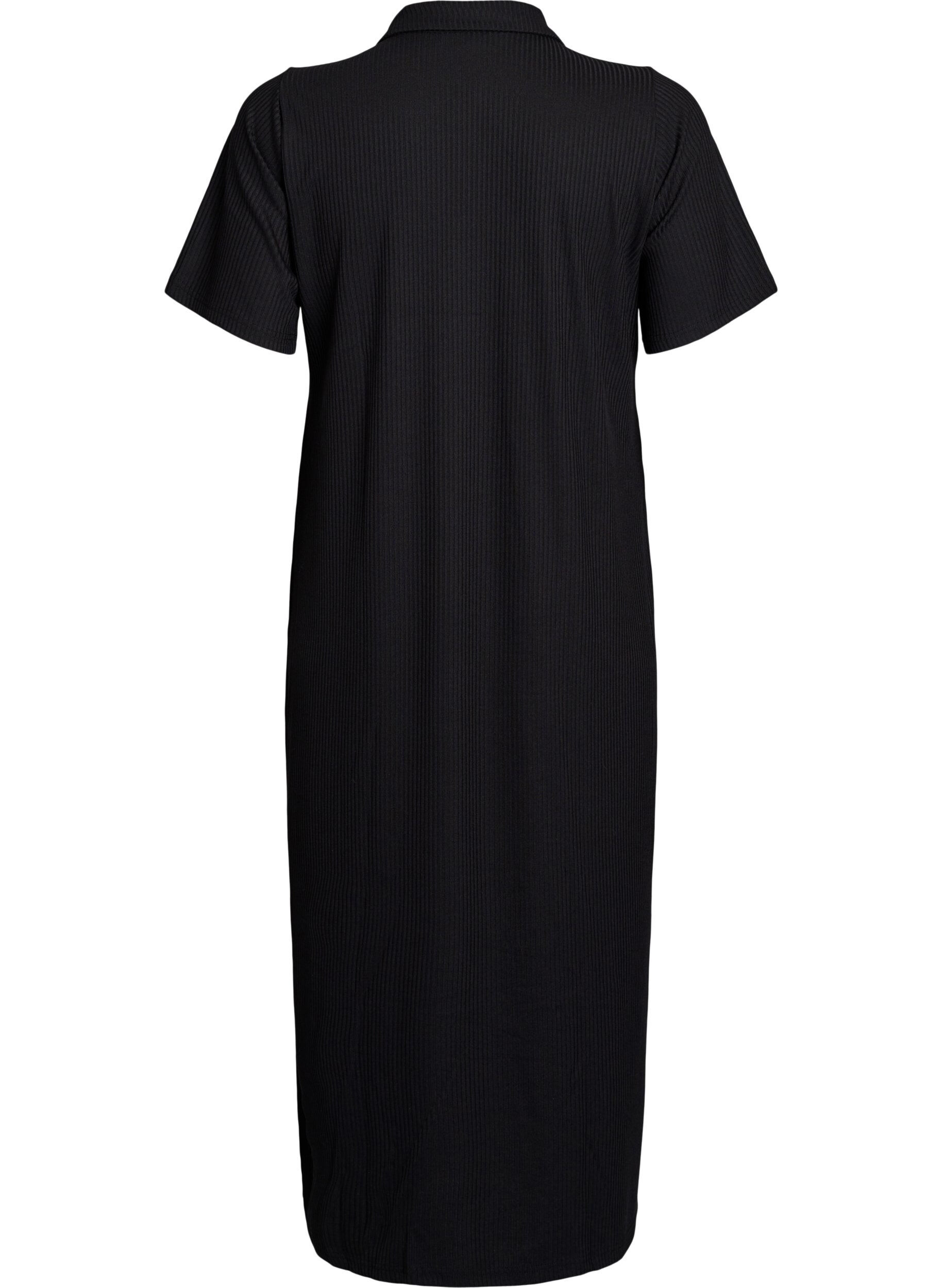 Zizzi Robe maxi en jersey avec col et manches courtes., Noir, Packshot image number 1