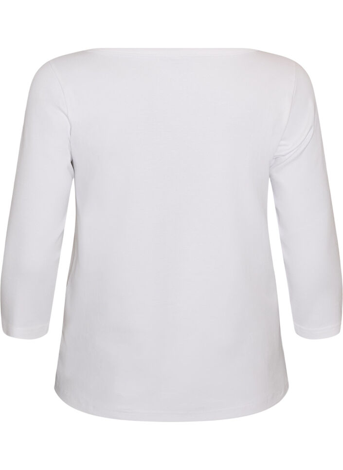 T-shirt basic &agrave; encolure bateau et manches 3/4, Blanc, Packshot image number 1