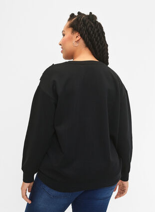 Sweatshirt avec volants et détail de crochet, Black, Model image number 1