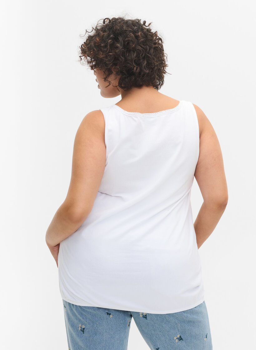 Haut en coton à col rond et bord en dentelle, Bright White, Model image number 1