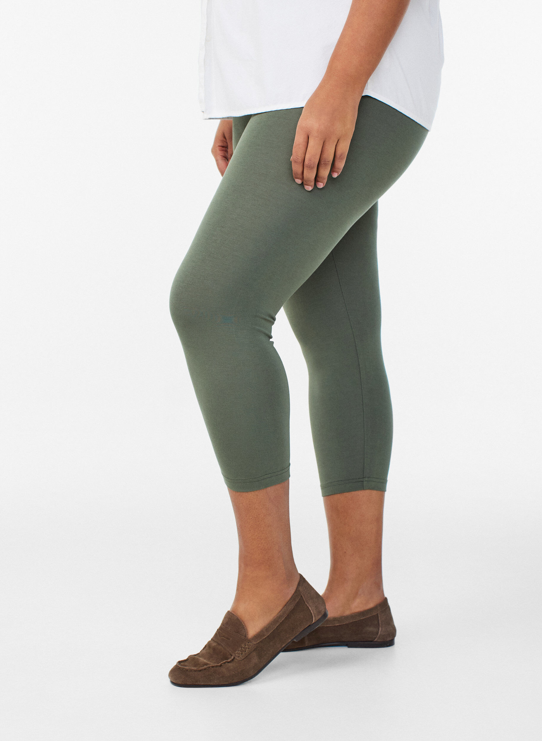Leggings basiques longueur 3/4 en viscose, Vert, Model