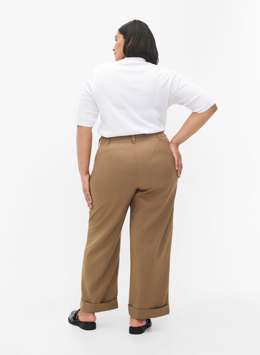 Pantalon taille haute avec pliage, Petrified Oak, Model image number 1