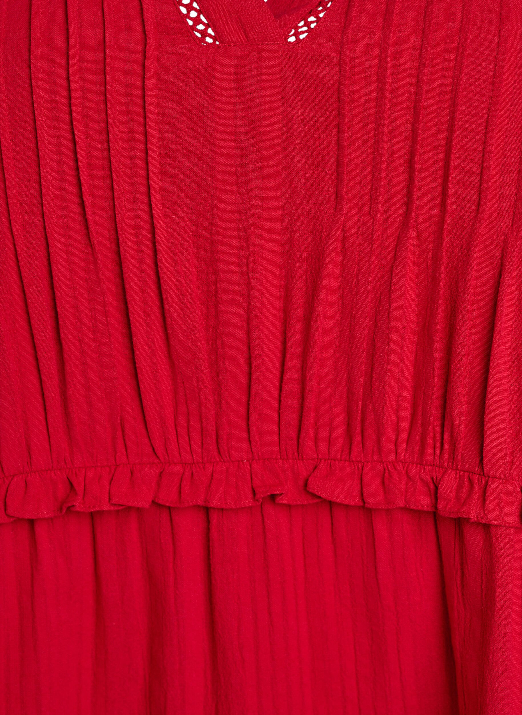 Zizzi Robe en coton &agrave; manches&nbsp;3/4 avec volants, Rouge, Packshot image number 2