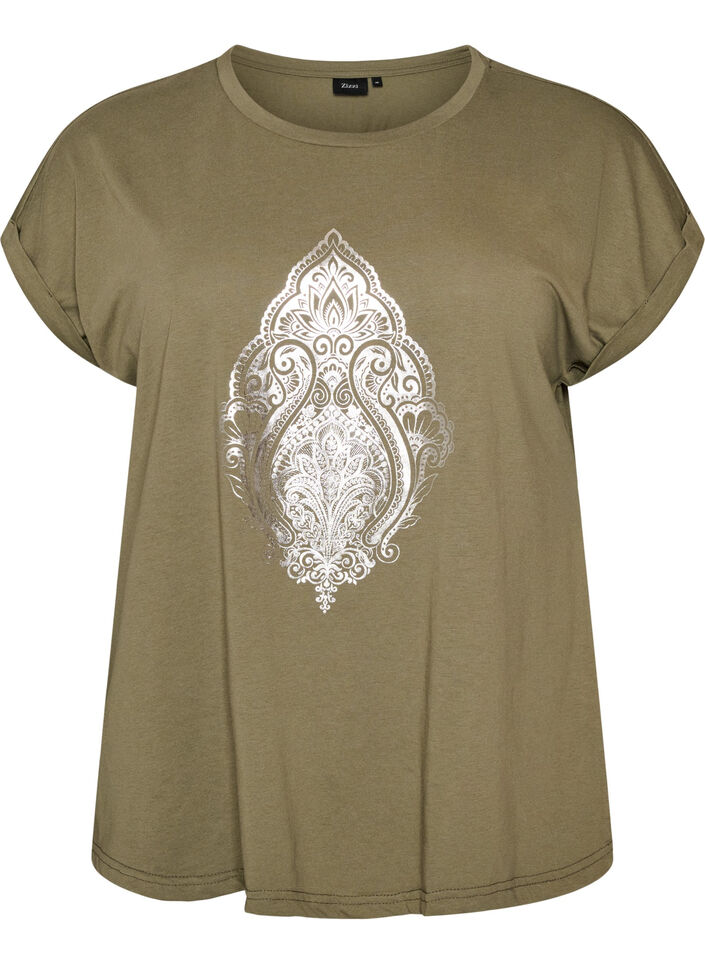 T-shirt avec imprim&eacute; d&eacute;coratif sur le devant, Vert, Packshot image number 0