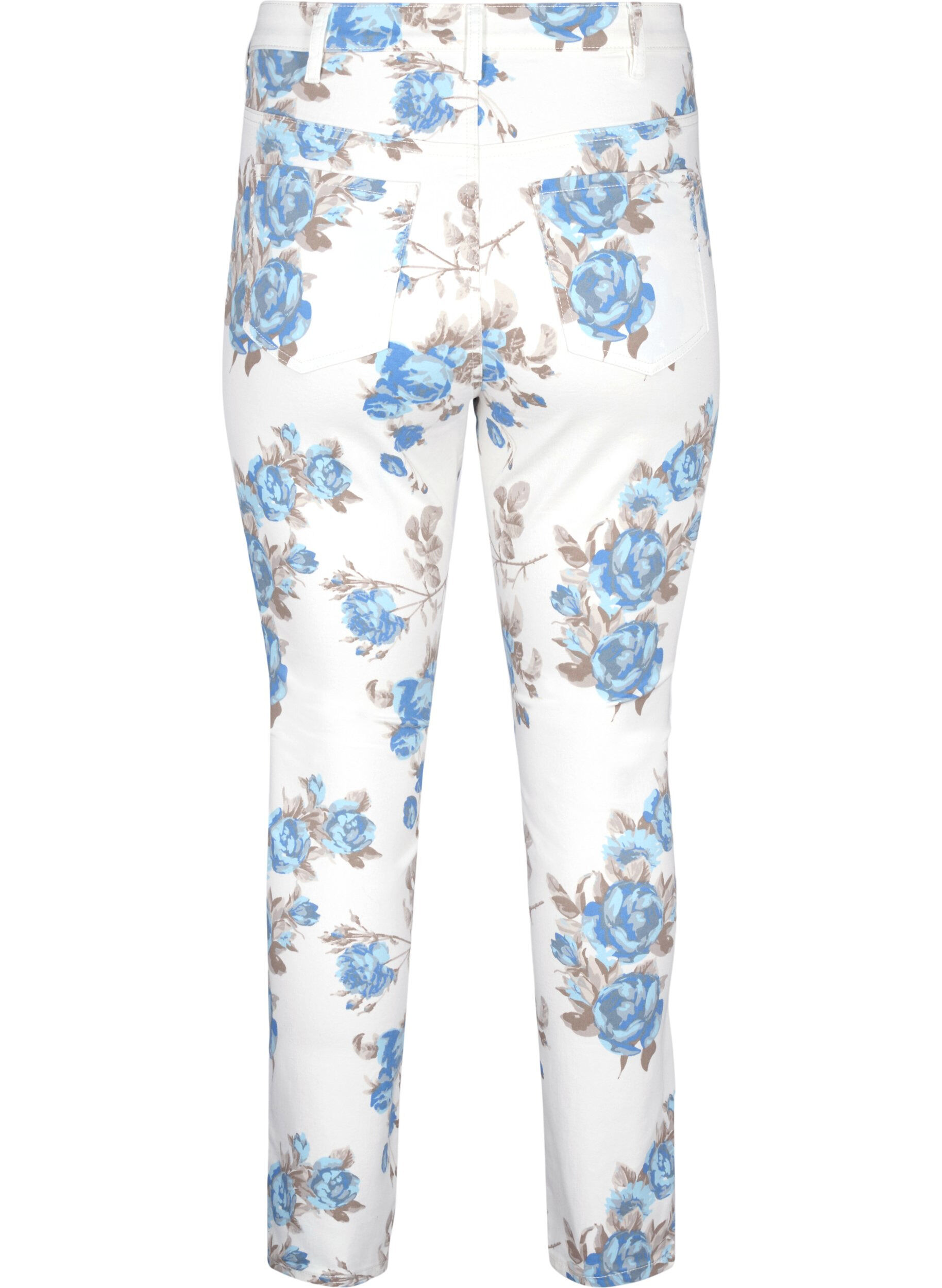 Zizzi Jean Amy super slim avec un imprim&eacute; floral, Blanc, Packshot image number 1
