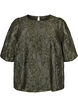 Blouse jacquard avec d&eacute;tails scintillants et manches bouffantes, Vert fonc&eacute;, Packshot image number 0