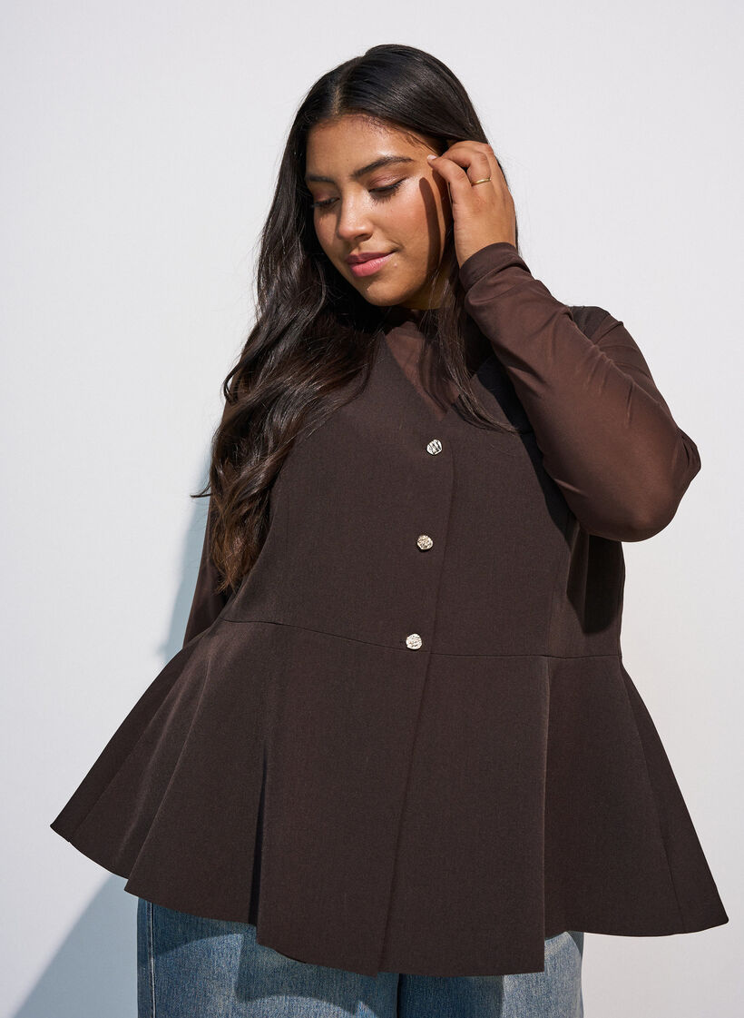 Gilet &agrave; fines rayures avec basque, Marron, Model image number 0