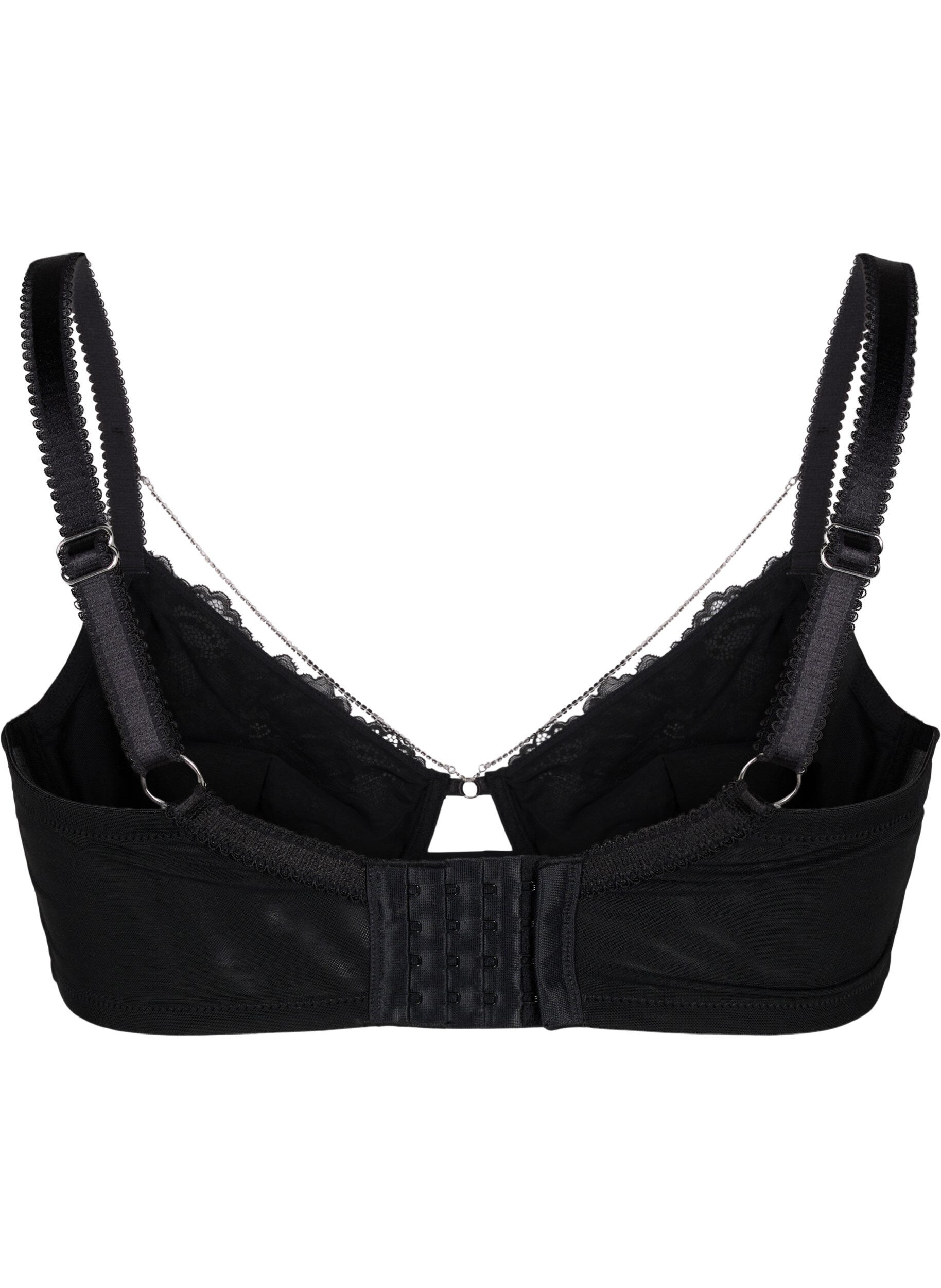 Zizzi Soutien-gorge couvrant en dentelle avec d&eacute;tail cha&icirc;ne, Black, Packshot image number 1