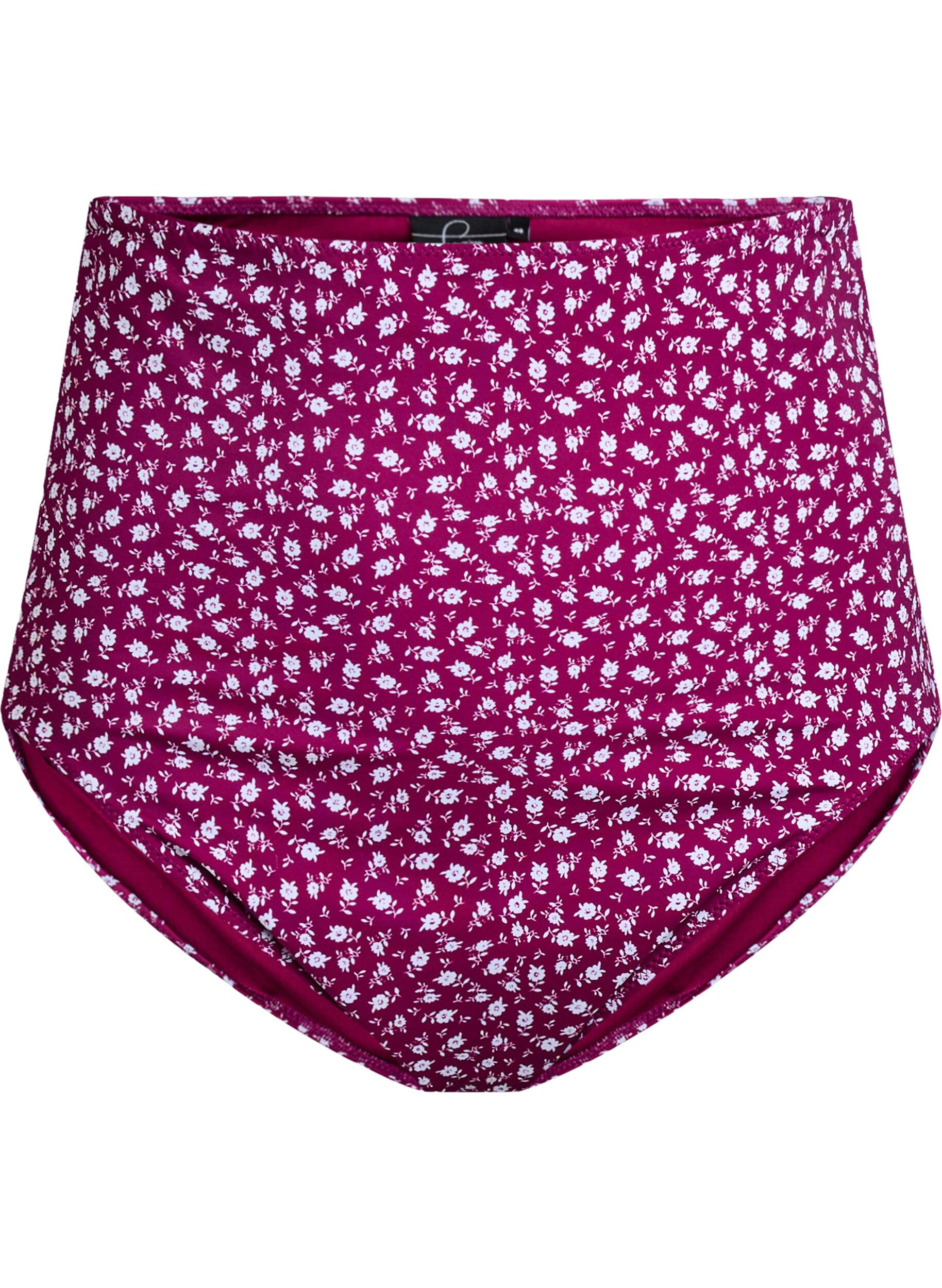 Zizzi Culotte de bikini taille tr&egrave;s haute &agrave; imprim&eacute; floral, Bordeaux, Packshot image number 0
