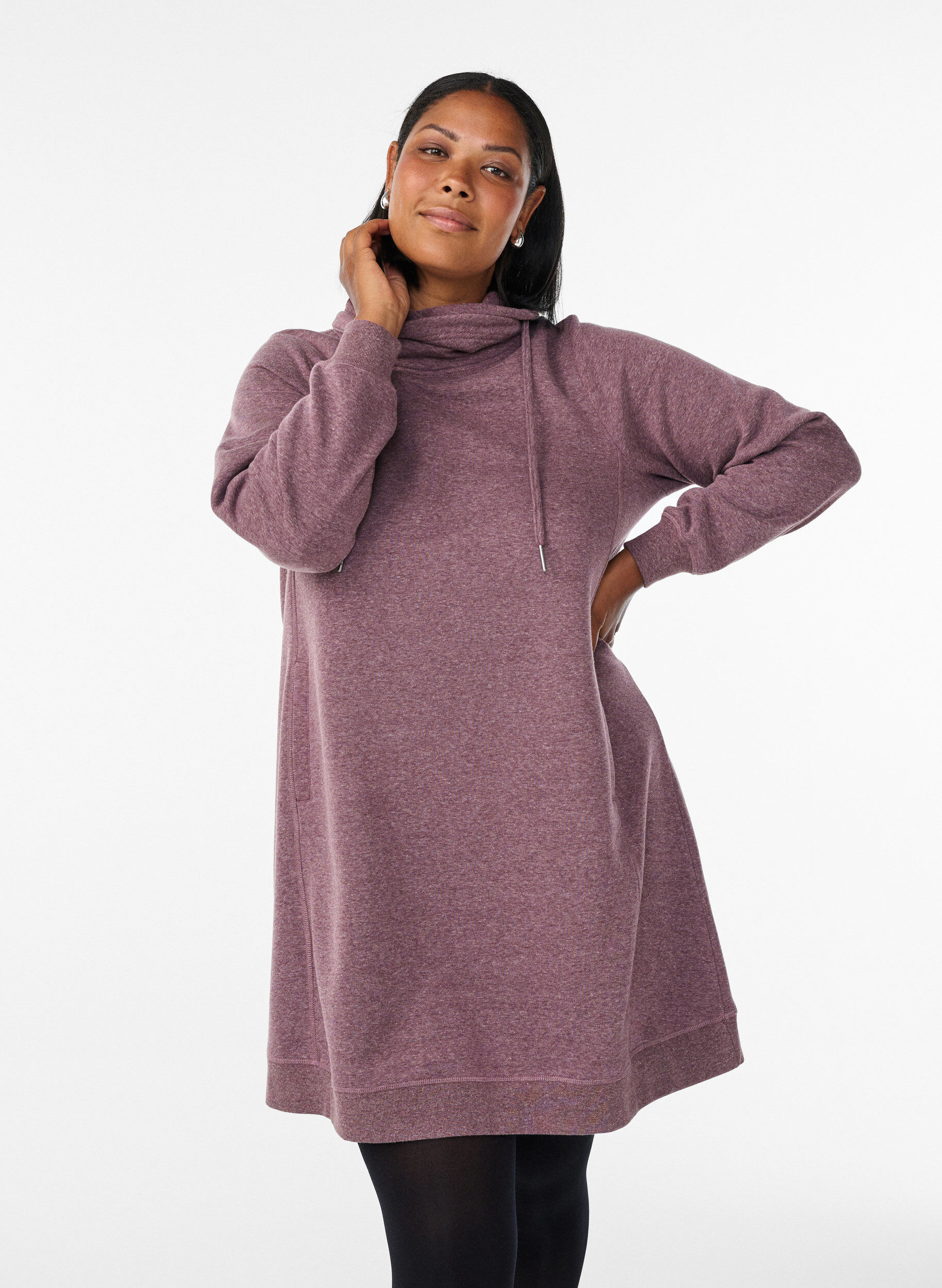 Robe sweat-shirt courte &agrave; col montant et poches, Bordeaux, Model