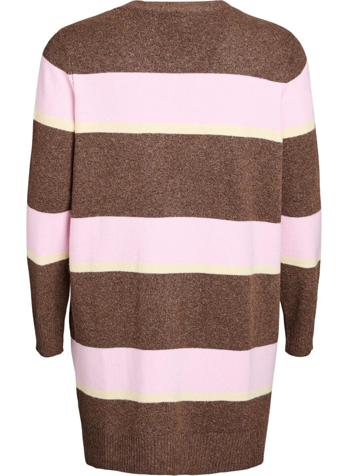 Cardigan long en tricot avec rayures larges, Marron, Packshot image number 1
