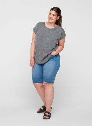 T-shirt chiné en coton, Black Melange, Model image number 2