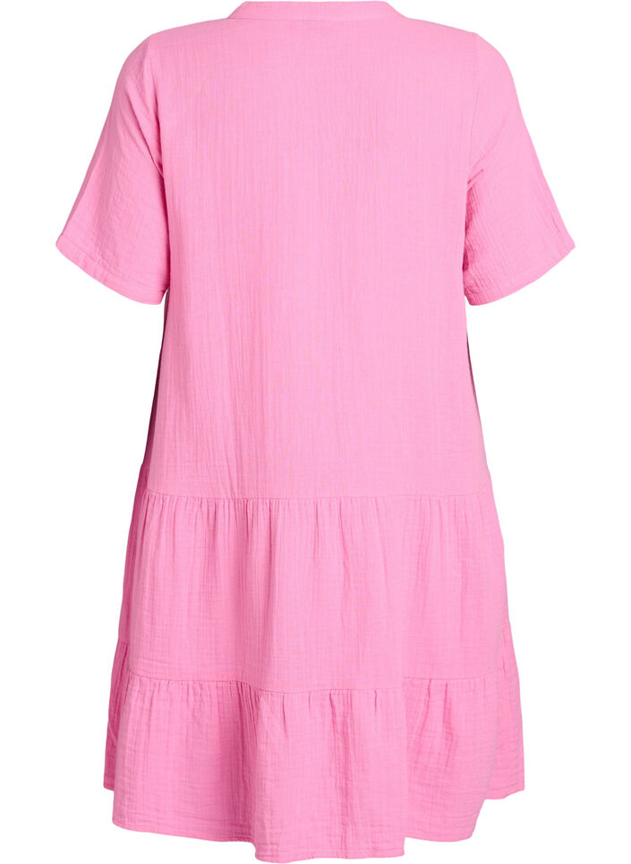 Robe courte &eacute;vas&eacute;e en mousseline de coton, Rose, Packshot image number 1