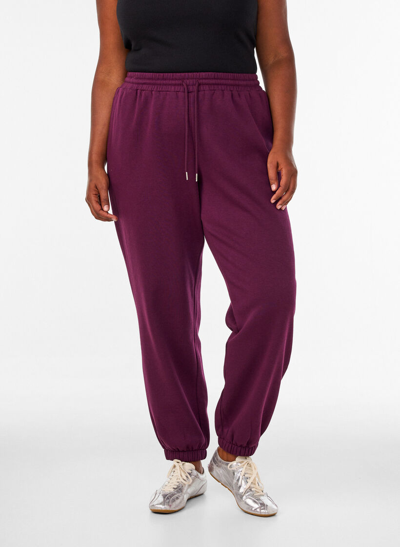 Pantalon de jogging taille haute avec cordon de serrage, Violet, Model image number 2