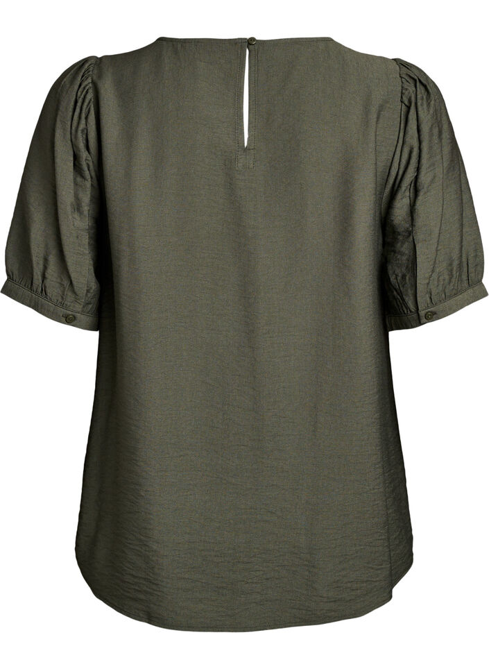 Chemisier en viscose &agrave; manches mi-longues, Vert, Packshot image number 1