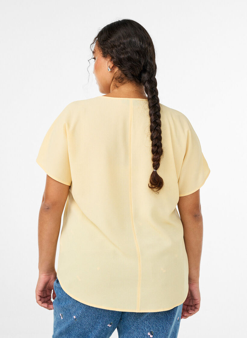 Blouse &agrave; manches courtes et encolure ronde, Jaune clair, Model image number 2