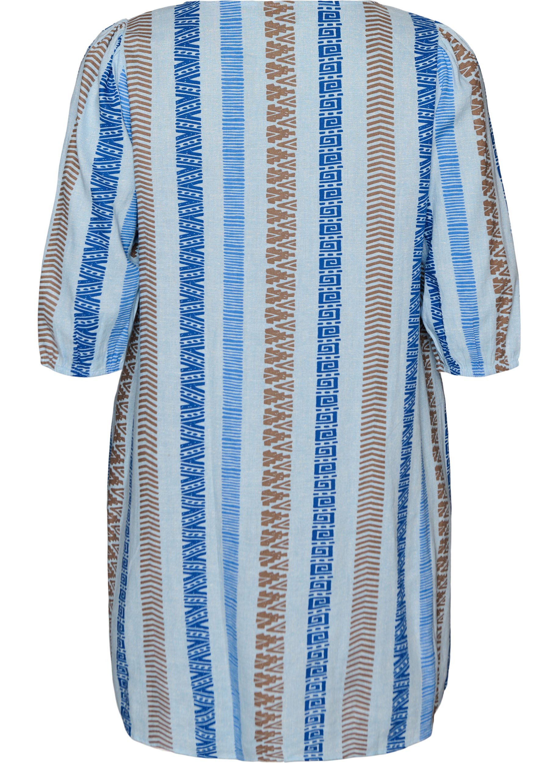 ZizziRobes courtes en lin et viscose &agrave; manches 3/4, Bleu, Packshot image number 1