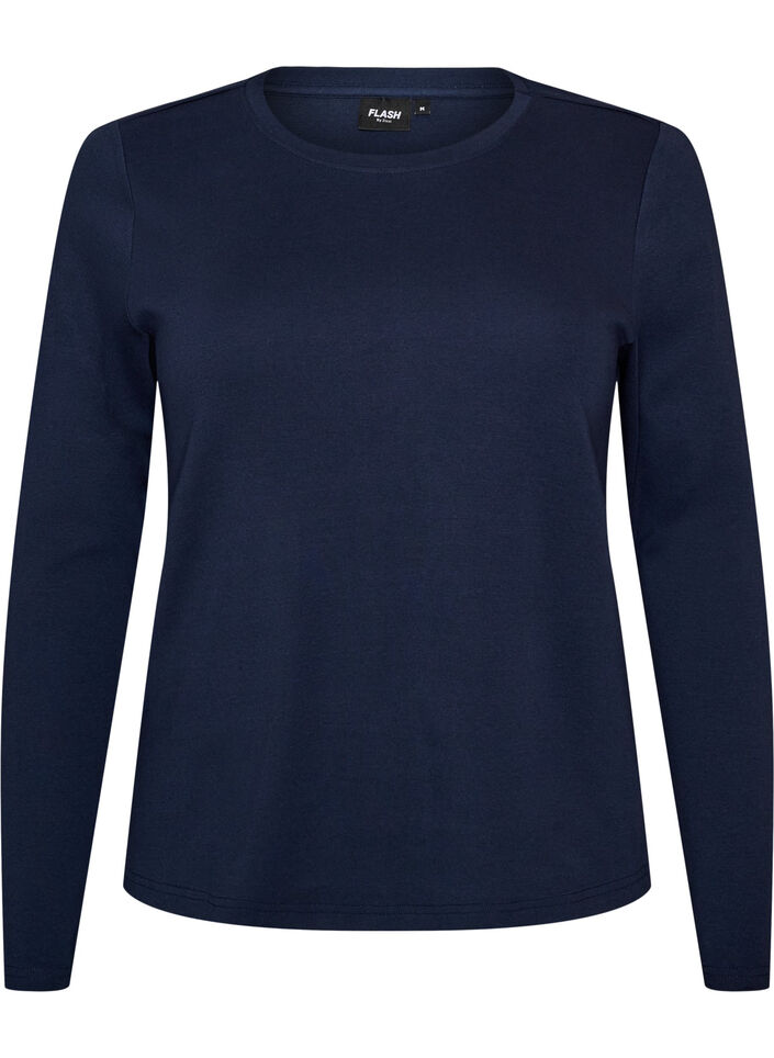 T-shirt basique &agrave; manches longues et col rond, Bleu, Packshot image number 0