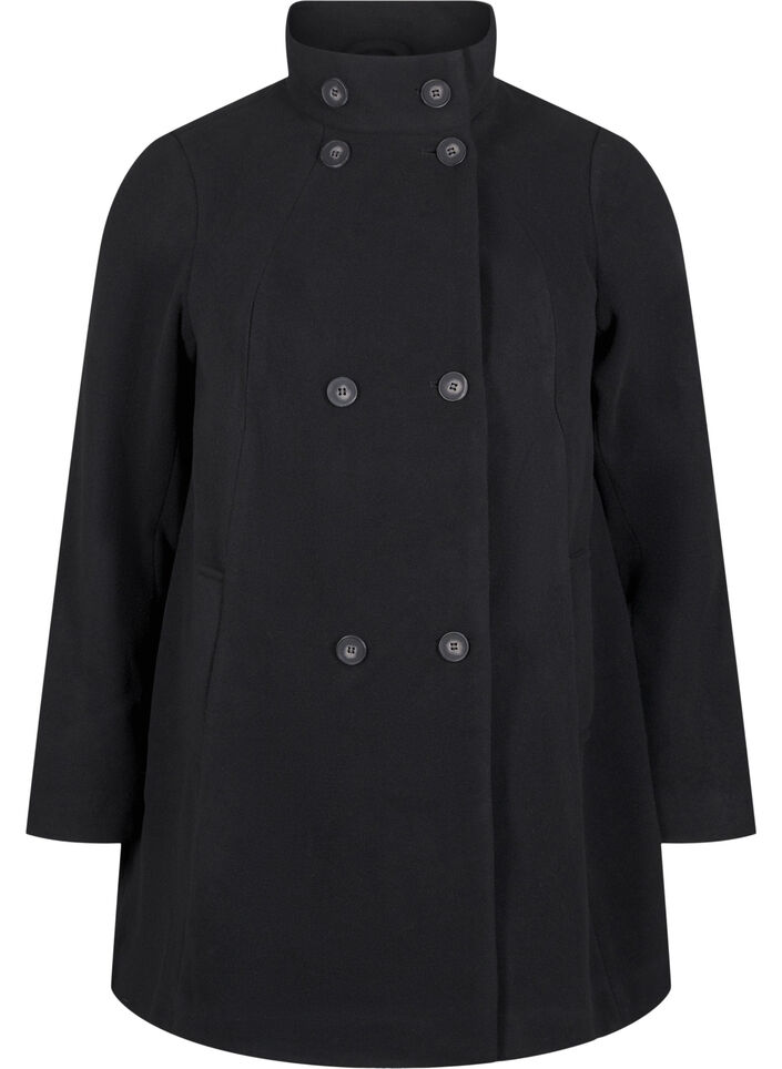 Manteau court à coupe trapèze, Black, Packshot image number 0