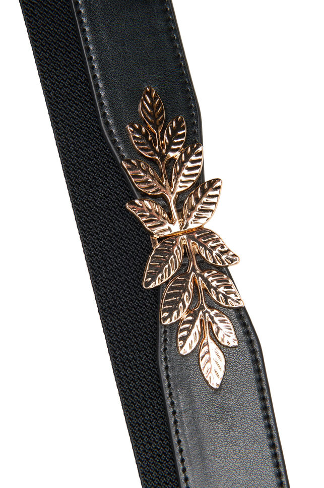 Ceinture de taille fine &agrave; boucle en forme de feuille, Noir, Packshot image number 1
