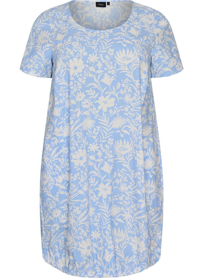 Robe en coton &agrave; manches courtes avec imprim&eacute;, Vanille, Packshot image number 0