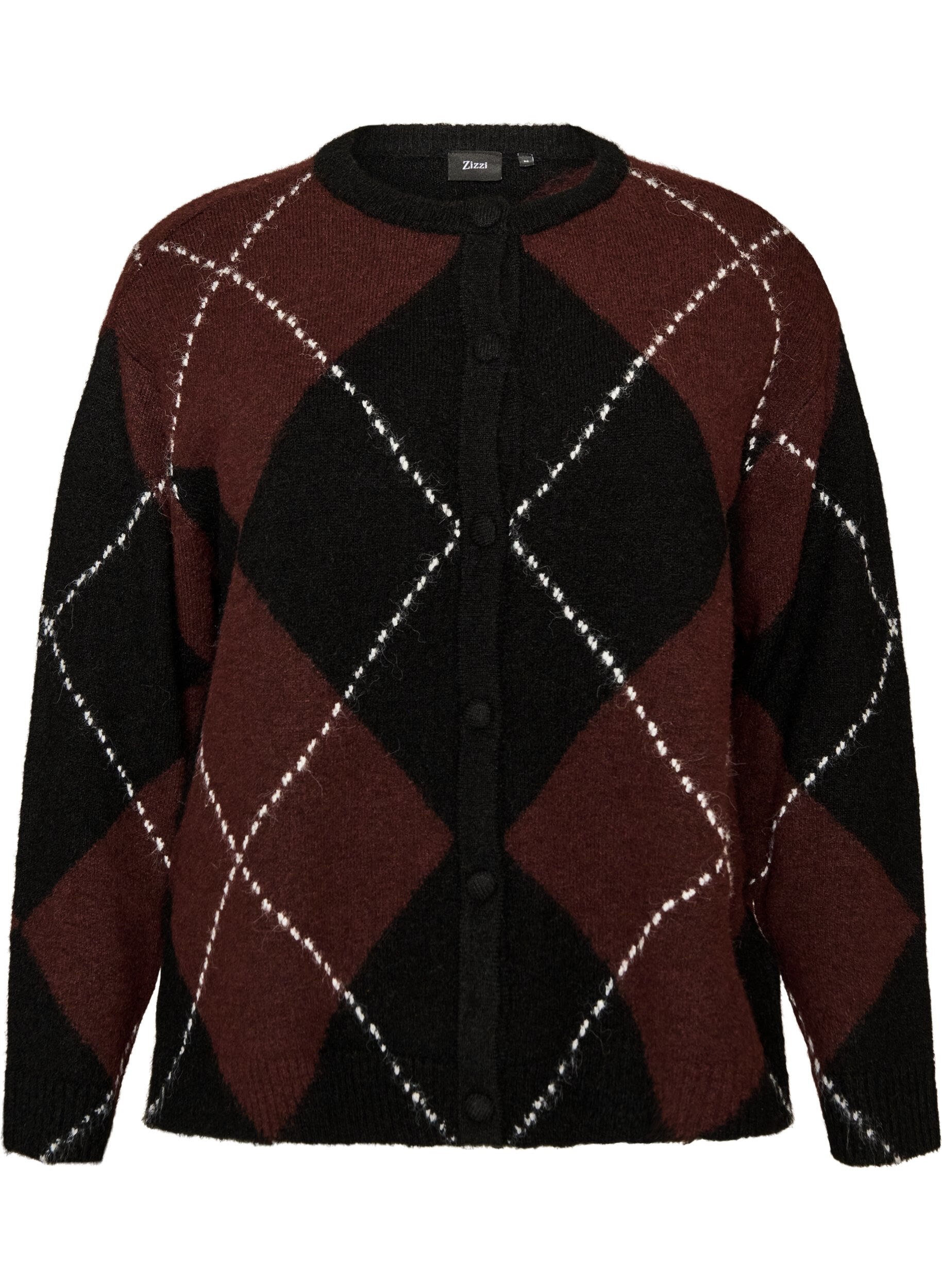 ZizziCardigan &agrave; motif argyle, Noir, Packshot image number 0