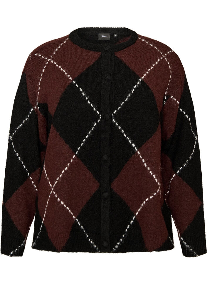 Cardigan &agrave; motif argyle, Noir, Packshot image number 0