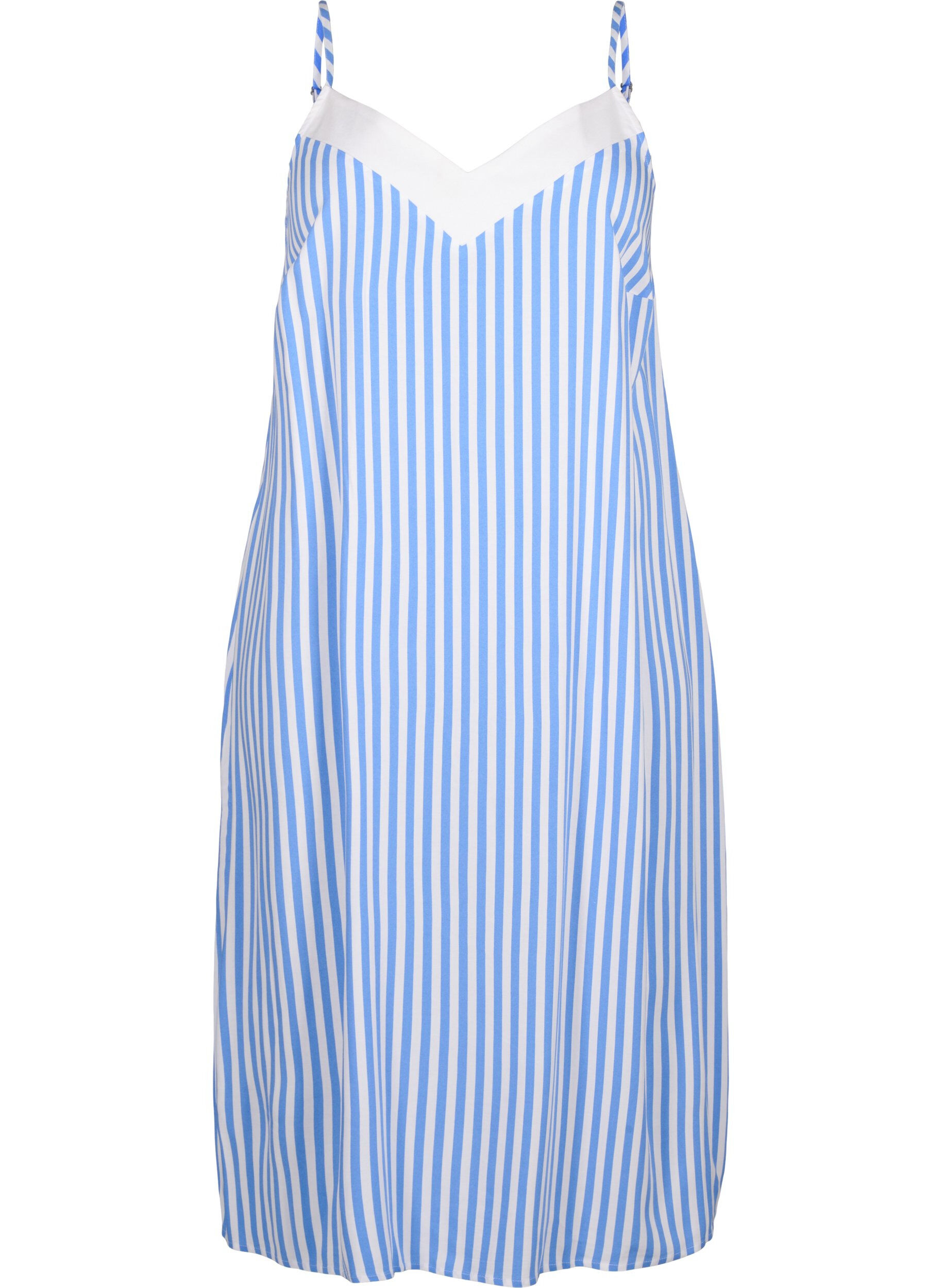 Zizzi FLASH - Robe &agrave; bretelles ray&eacute;e en viscose, L. Blue White Stripe, Packshot image number 0