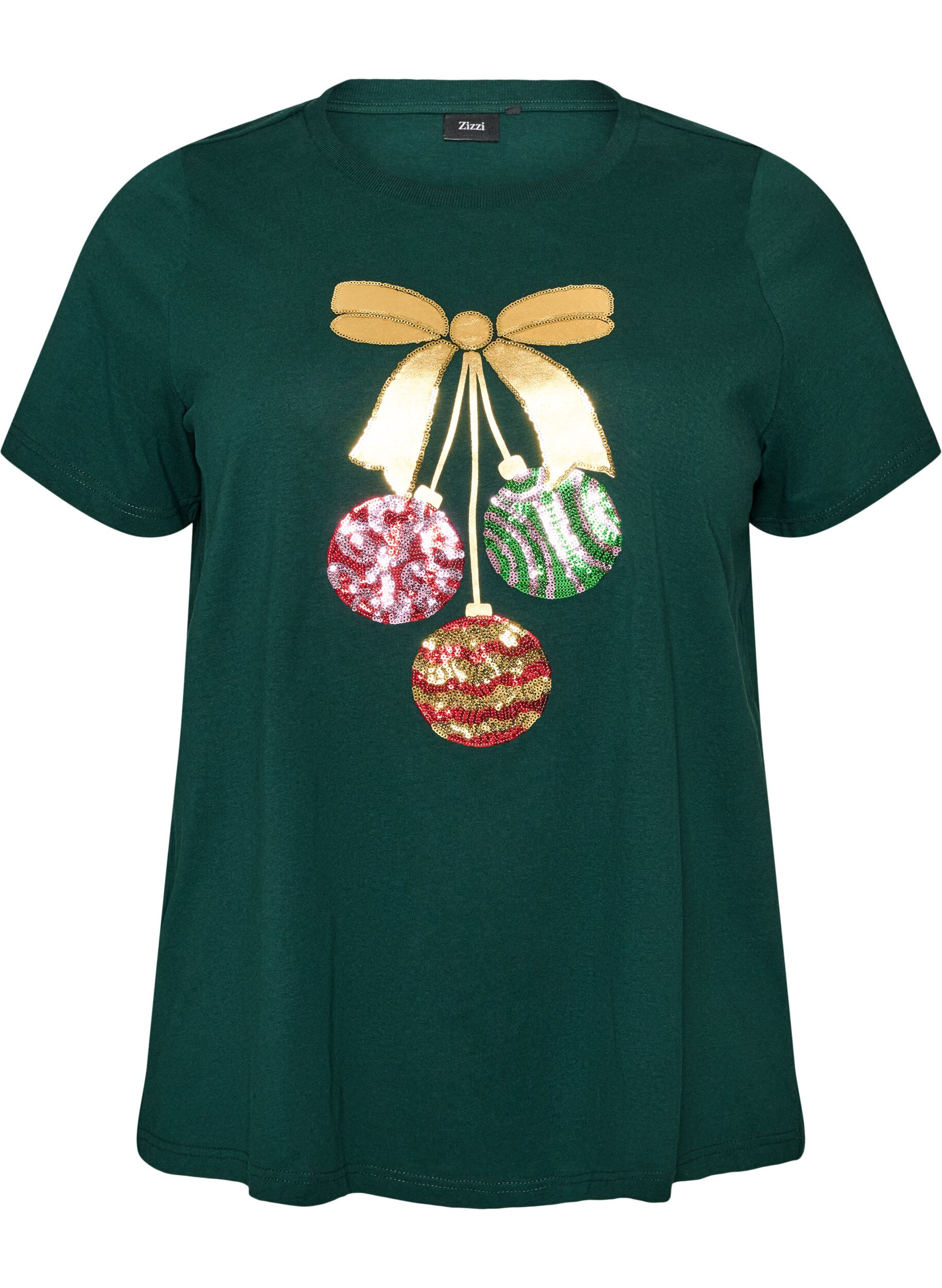 ZizziT-shirt de No&euml;l en coton bio, Vert fonc&eacute;, Packshot image number 0