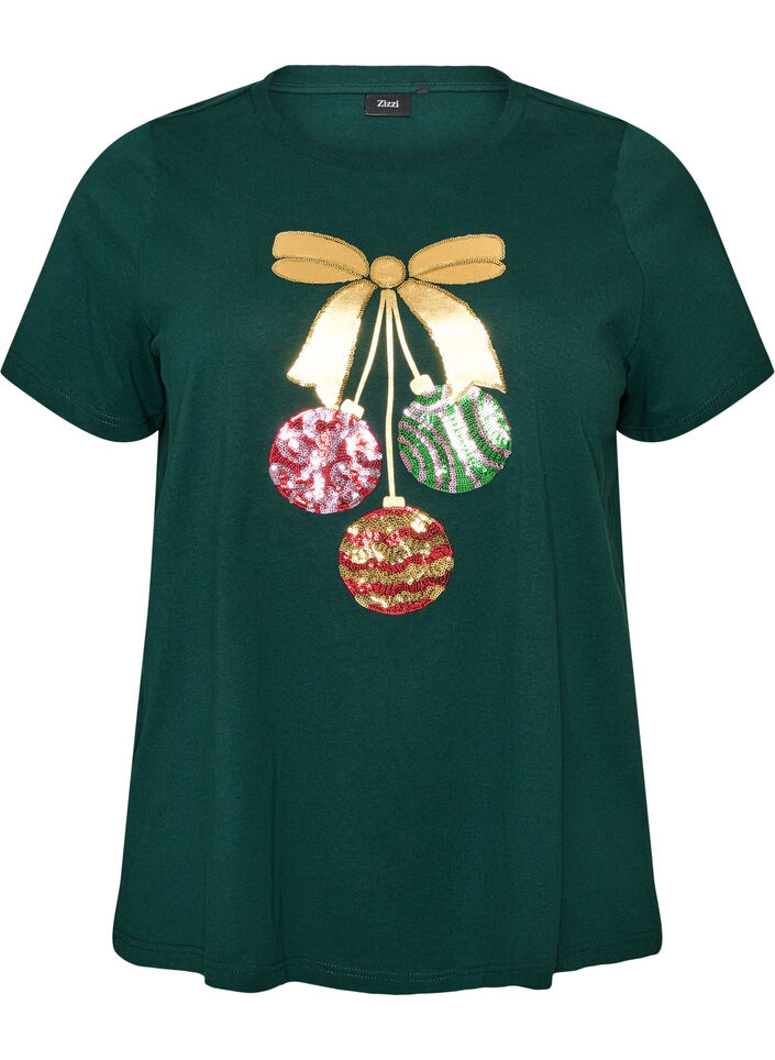 T-shirt de No&euml;l en coton bio, Vert fonc&eacute;, Packshot image number 0