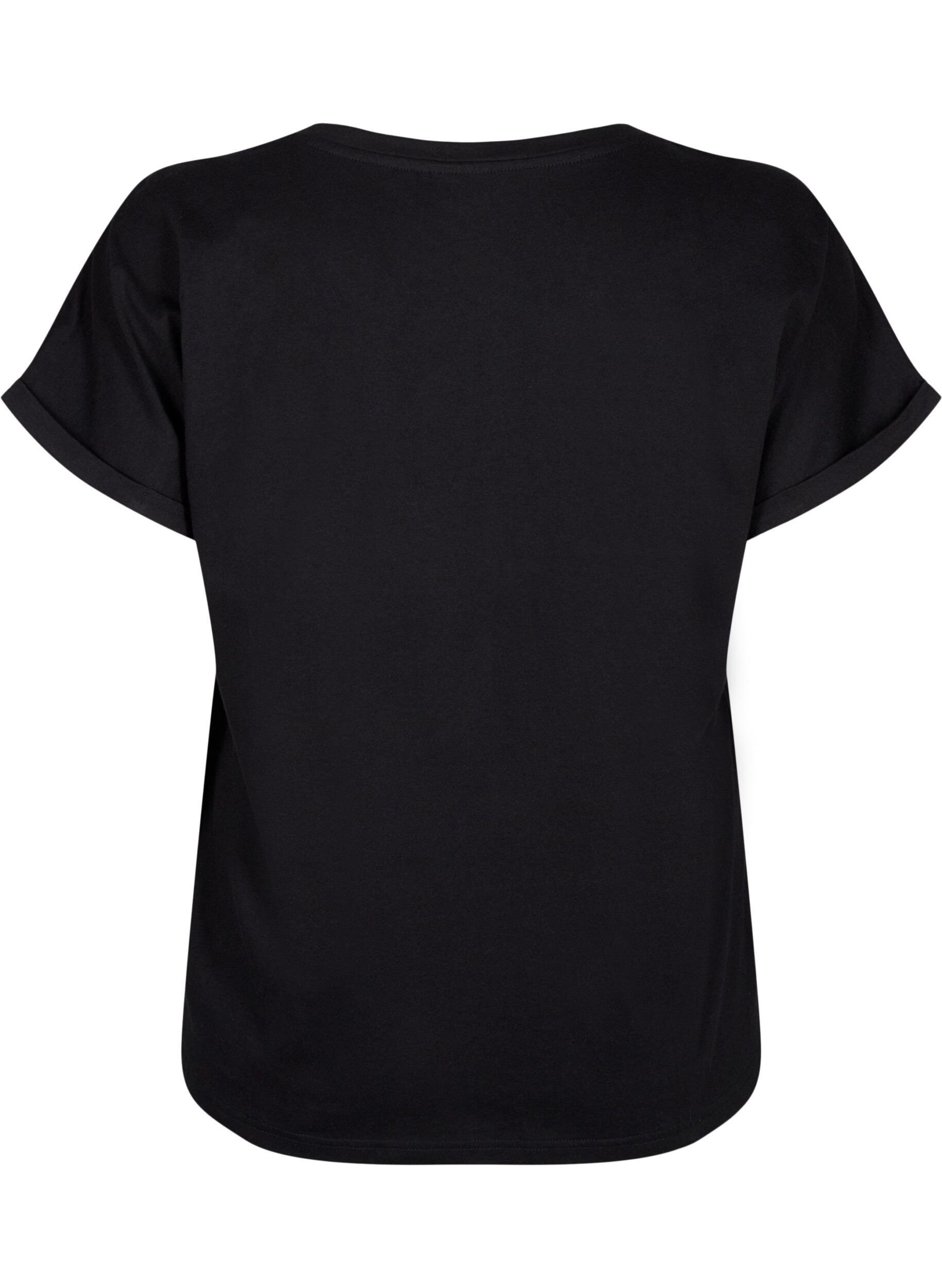 Zizzi T-shirt en coton biologique avec broderie anglaise, Black, Packshot image number 1