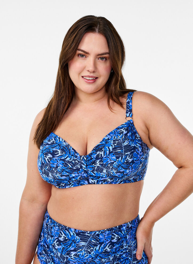 Haut de bikini avec armatures et imprimé, Bleu, Model image number 0