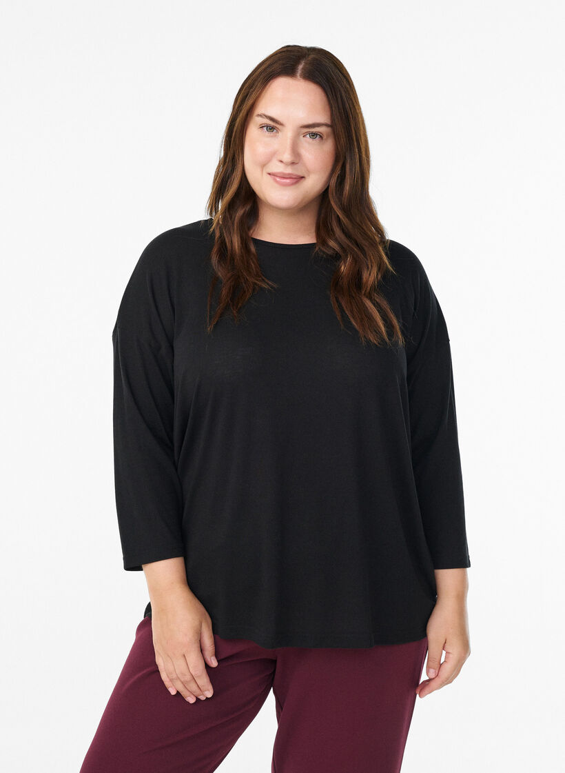 Blouse en jersey avec manches 3/4, Noir, Model image number 0