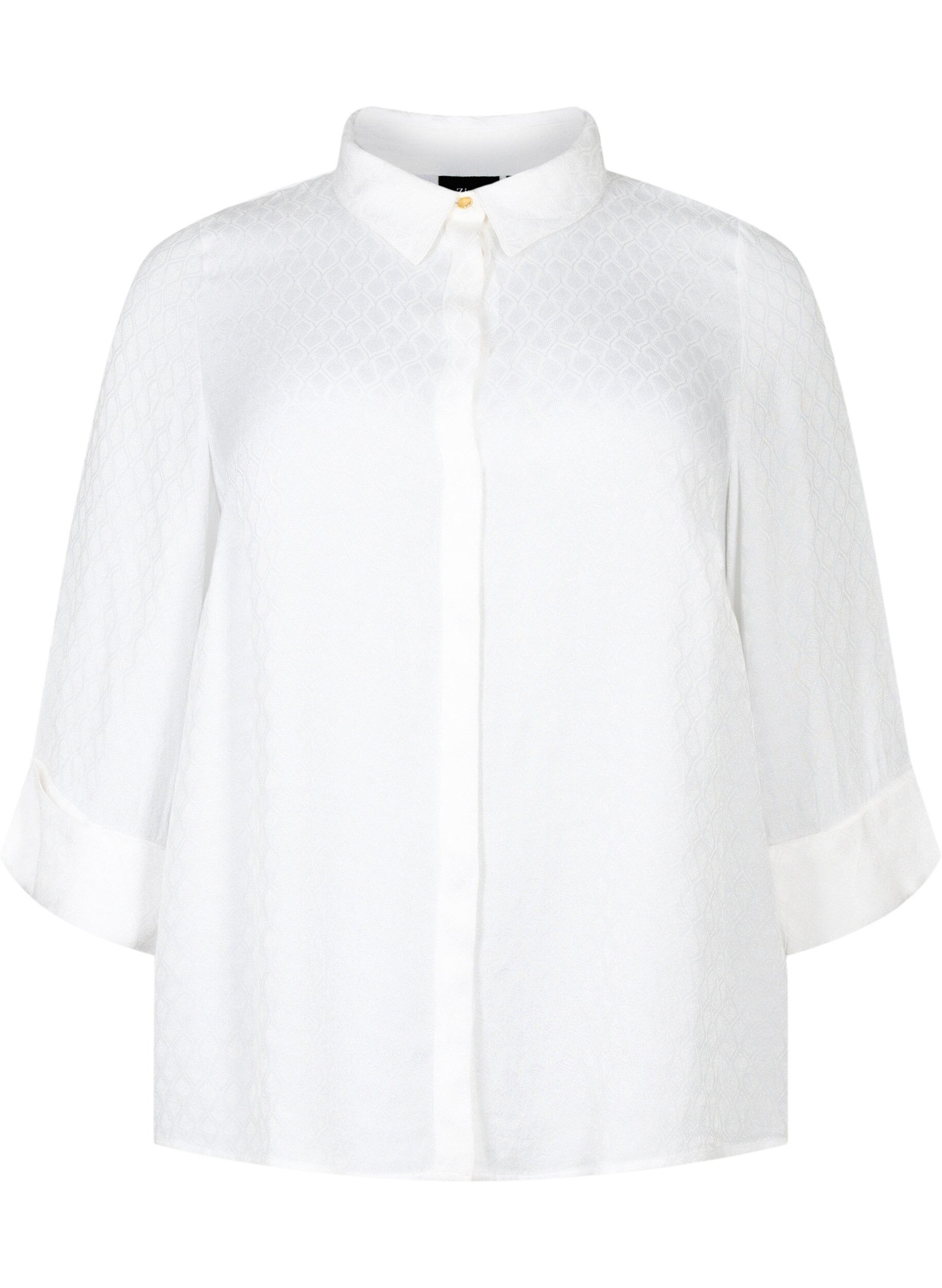 Zizzi Chemise en viscose avec motif ton sur ton, Bright White, Packshot image number 0