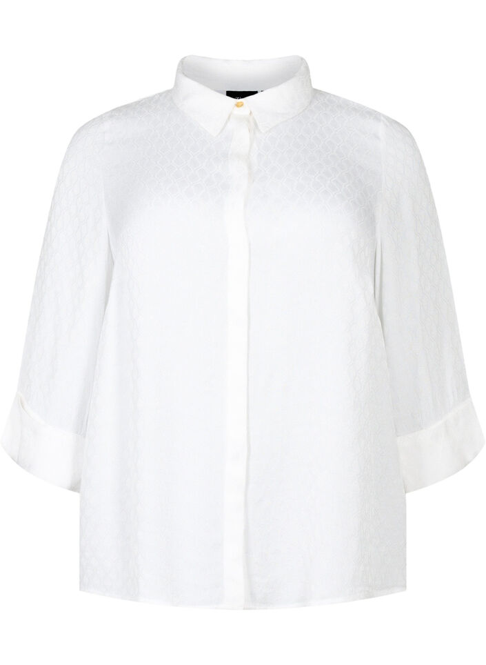 Chemise en viscose avec motif ton sur ton, Bright White, Packshot image number 0
